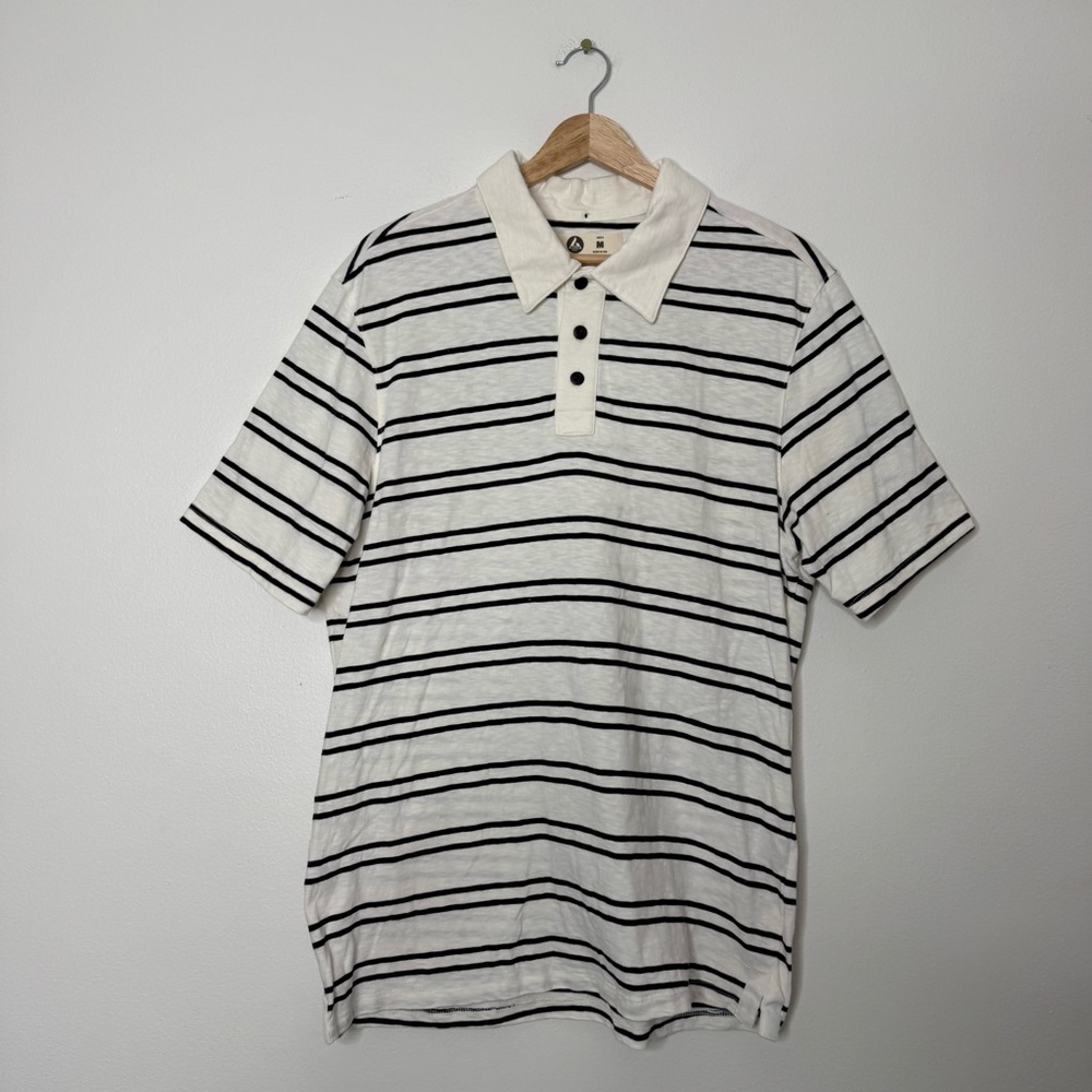 American Giant 100% Cotton Striped Polo cream & black size medium